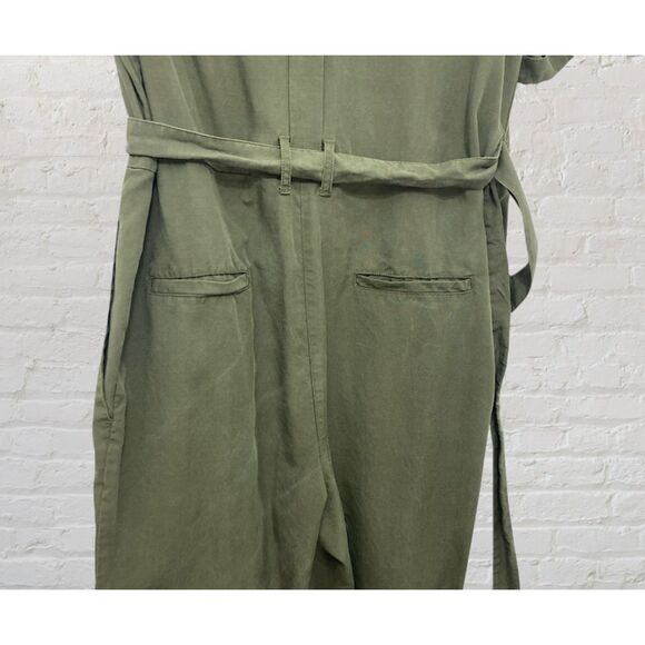 French Connection Olive Tencel Jumpsuit 8 Wrap Tie Military Casual - Picture 10 of 16